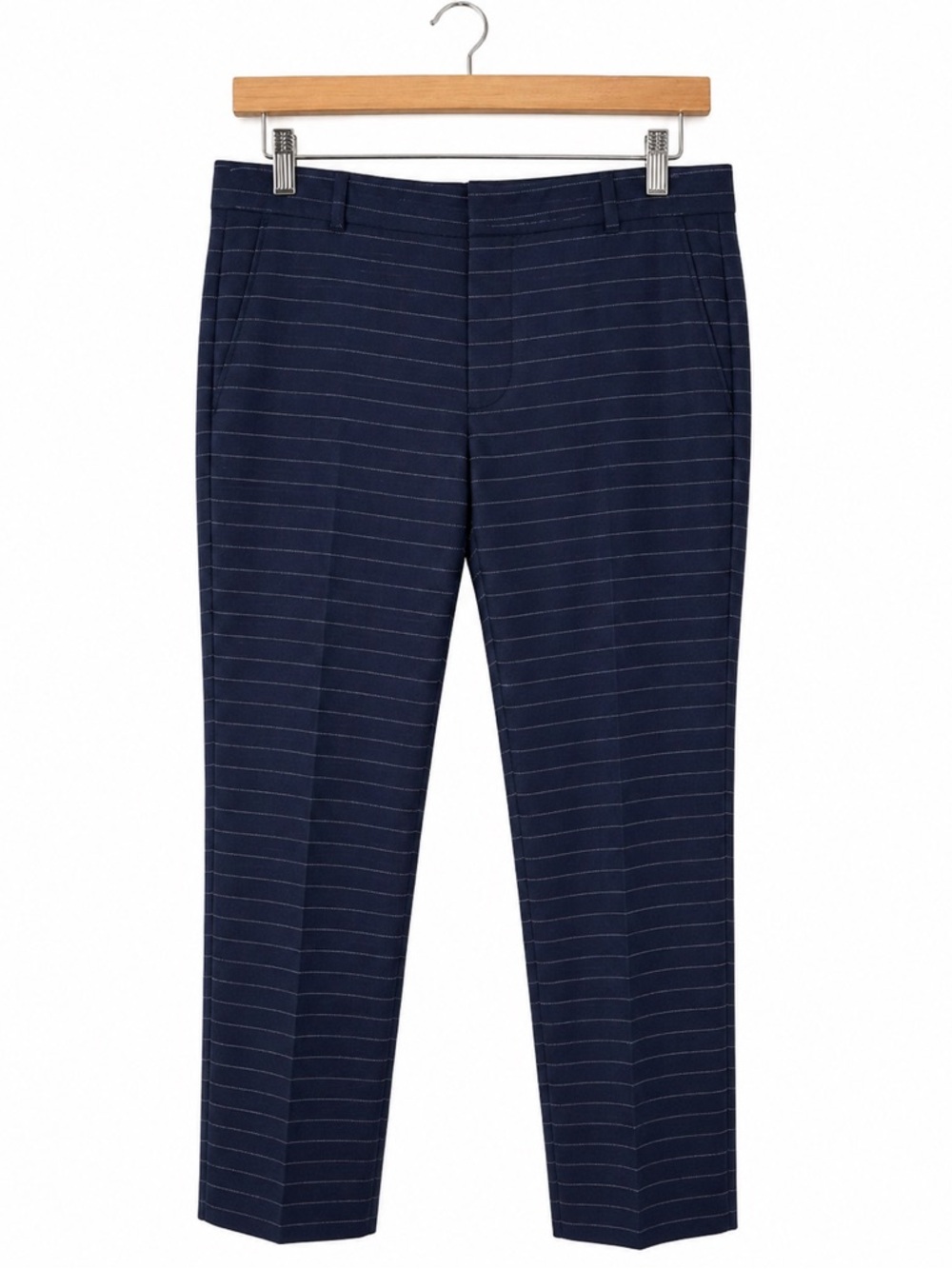 Banana Republic Ryan Pants 12 Navy Horizontal Pinstripe Slim Straight Career NWT